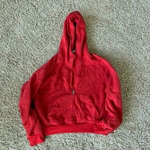 Bright red quarter zip waist length scuba hoodie